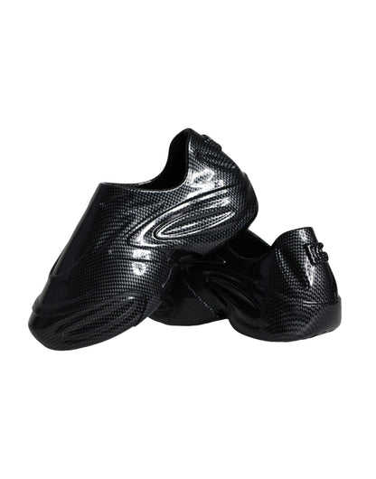 Dolce & Gabbana Black Foiled Rubber Toy Low Top Men Sneakers Shoes - SMARTMARTNZ