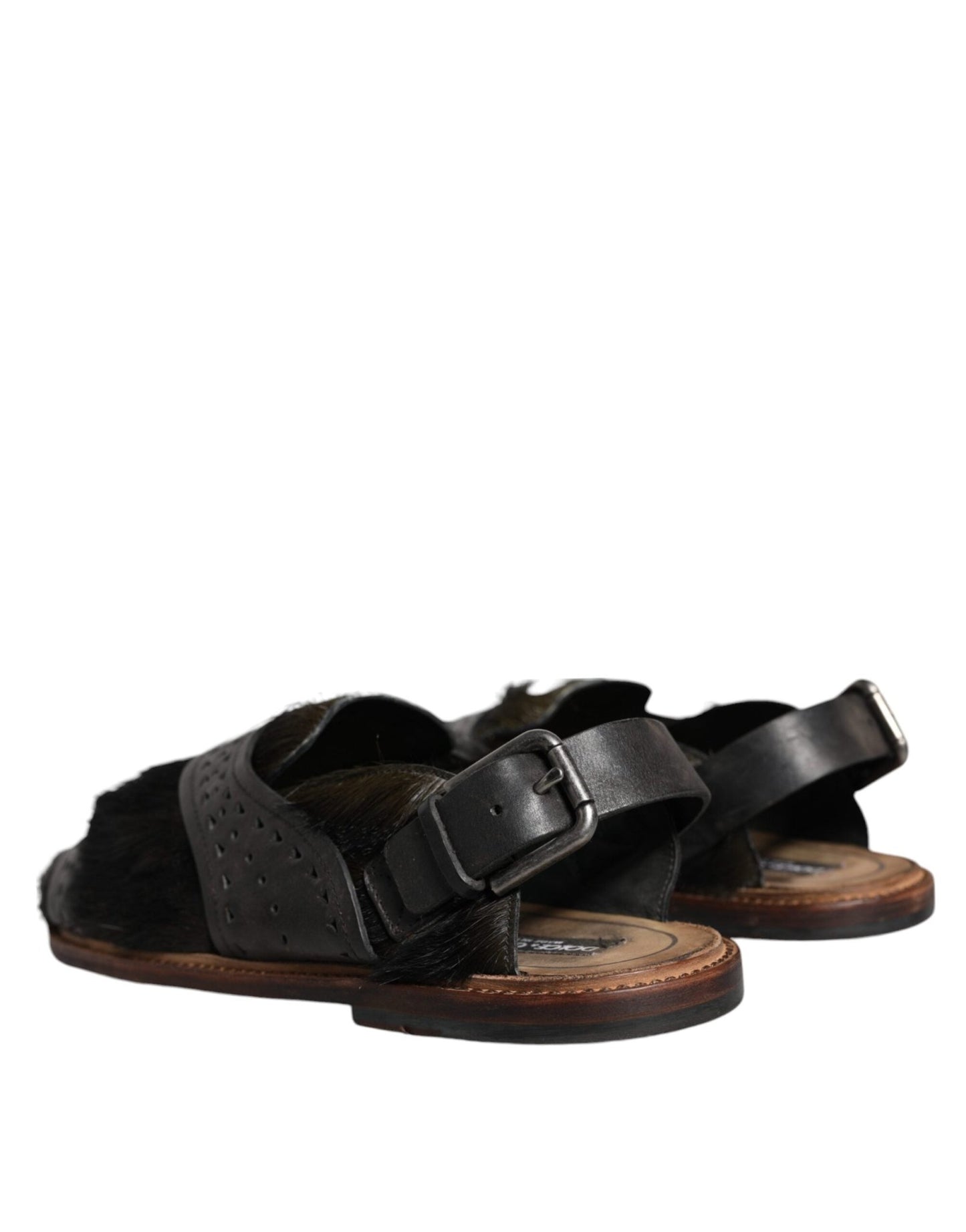 Dolce & Gabbana Black Gazelle Hair Leather Flats Sandals Shoes - SMARTMARTNZ