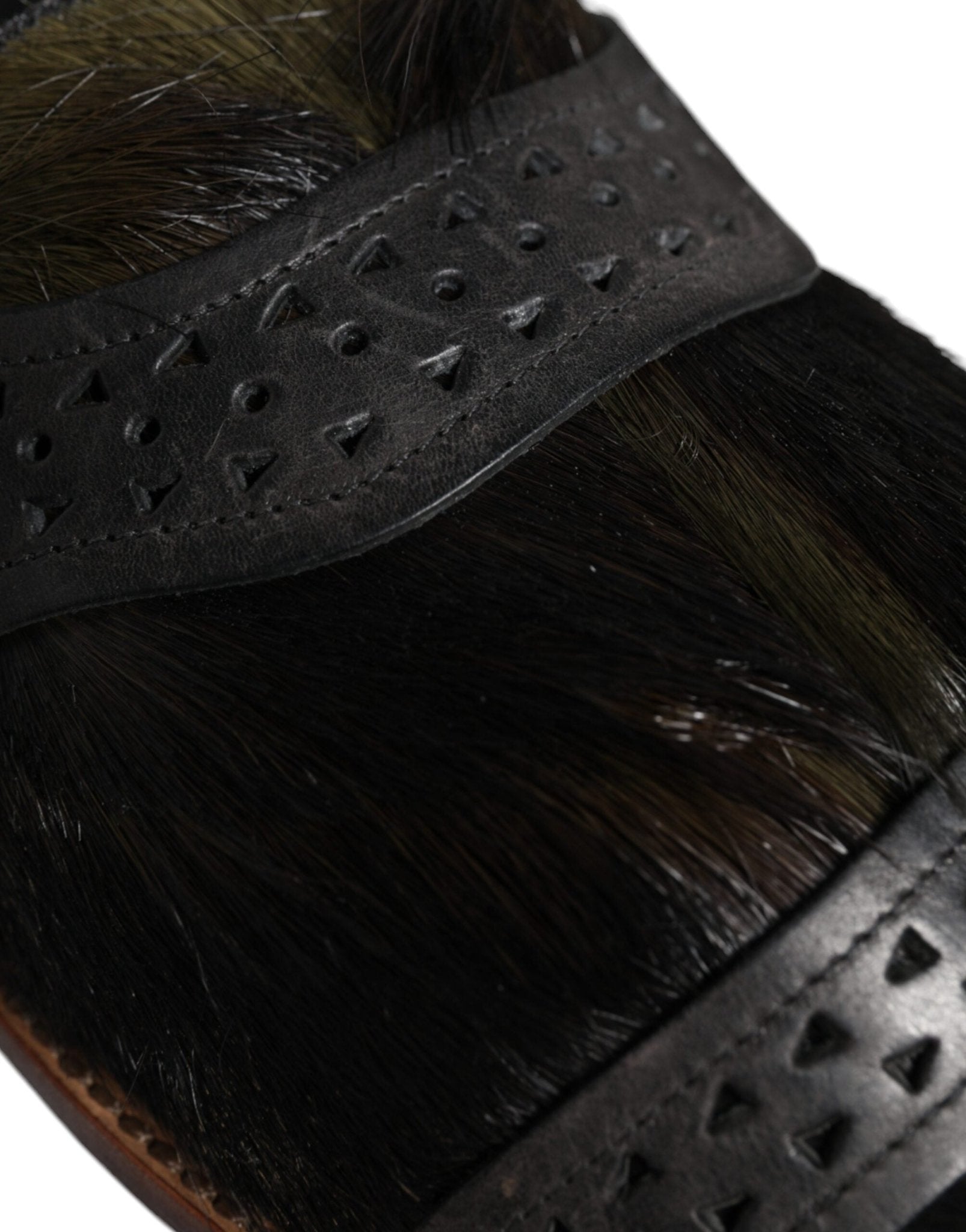 Dolce & Gabbana Black Gazelle Hair Leather Flats Sandals Shoes - SMARTMARTNZ