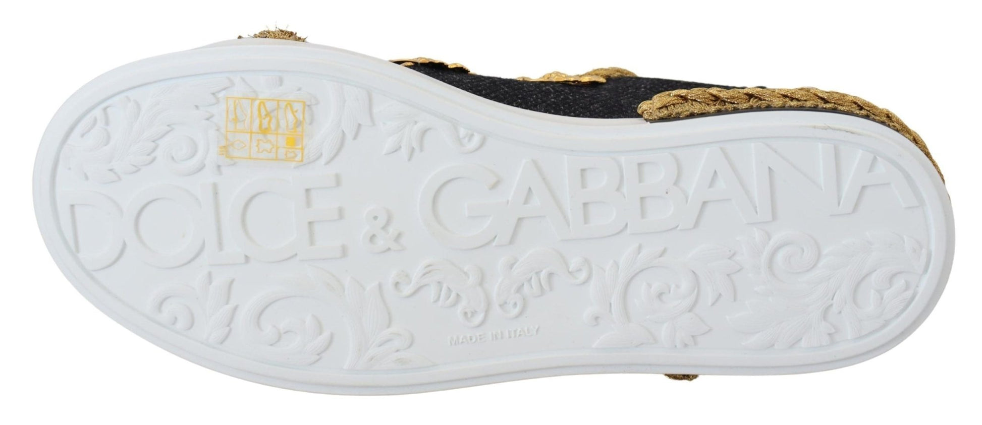 Dolce & Gabbana Black Gold Baroque Portofino Leather Sneakers Shoes - SMARTMARTNZ