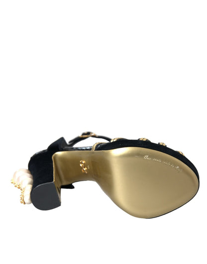 Dolce & Gabbana Black Gold Embellished Heels Sandals Shoes - SMARTMARTNZ