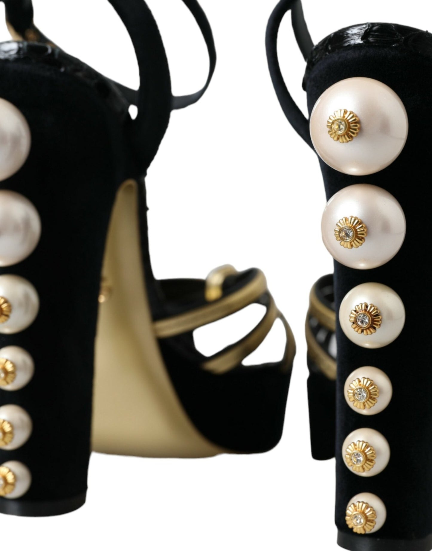 Dolce & Gabbana Black Gold Embellished Heels Sandals Shoes - SMARTMARTNZ