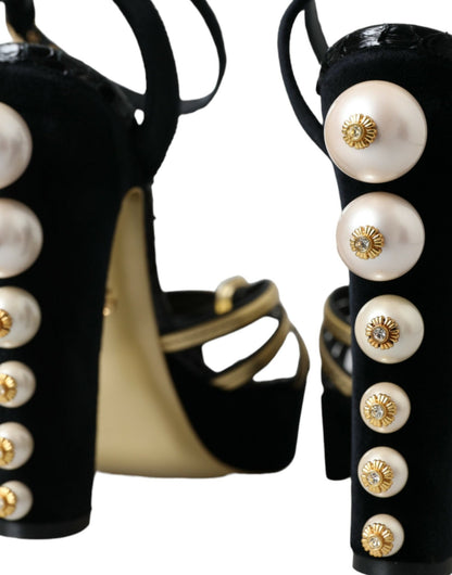 Dolce & Gabbana Black Gold Embellished Heels Sandals Shoes - SMARTMARTNZ