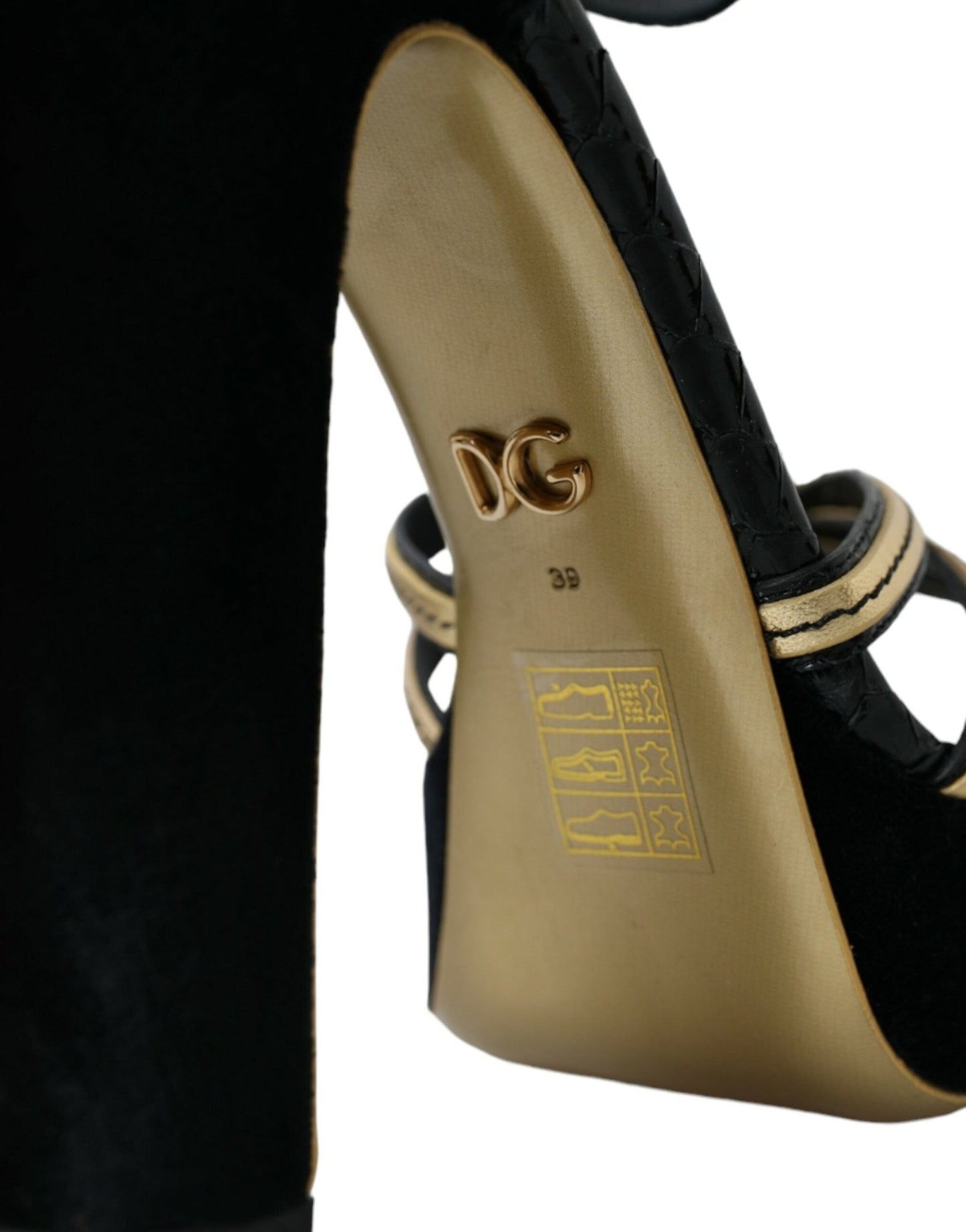 Dolce & Gabbana Black Gold Embellished Heels Sandals Shoes - SMARTMARTNZ