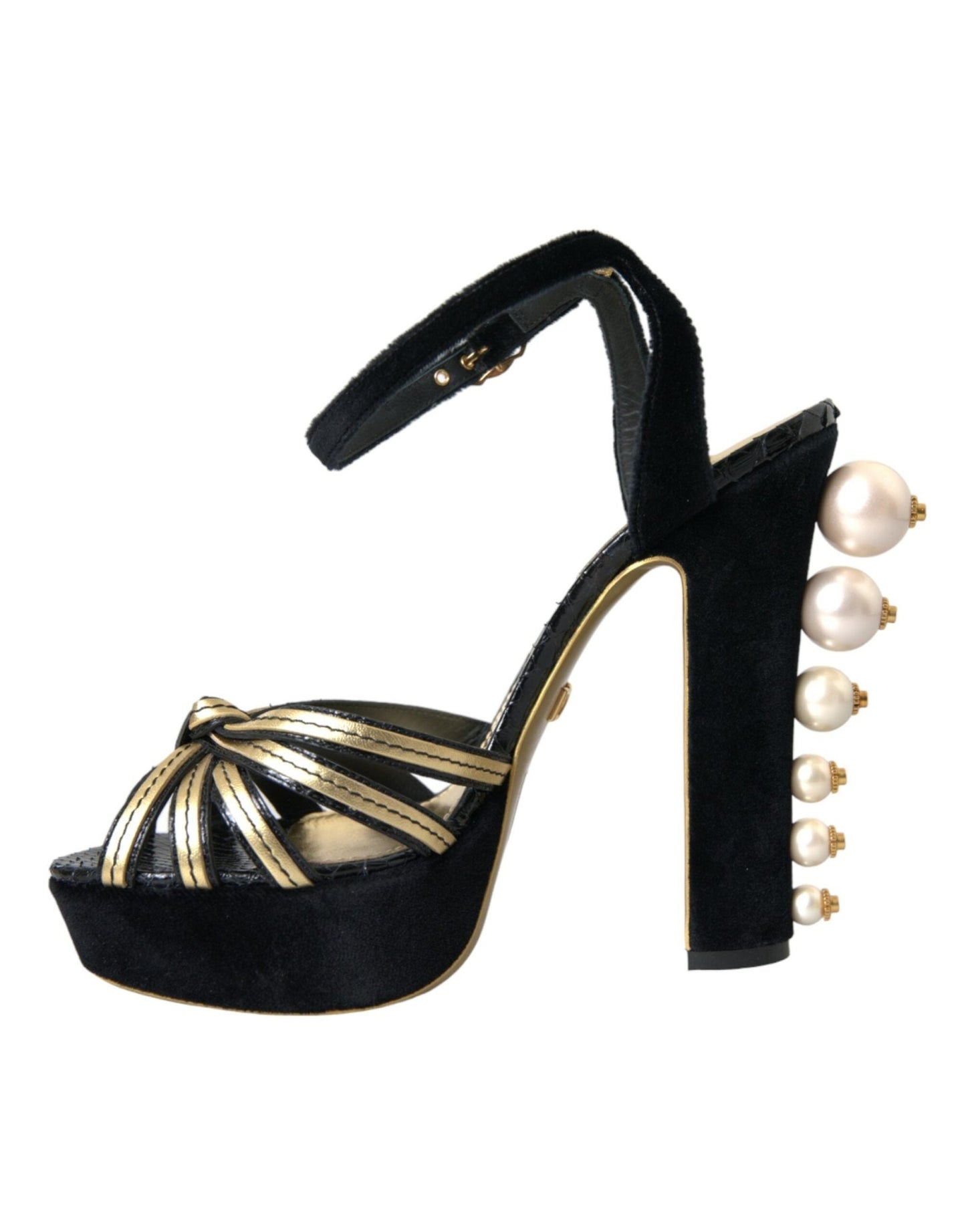 Dolce & Gabbana Black Gold Embellished Heels Sandals Shoes - SMARTMARTNZ