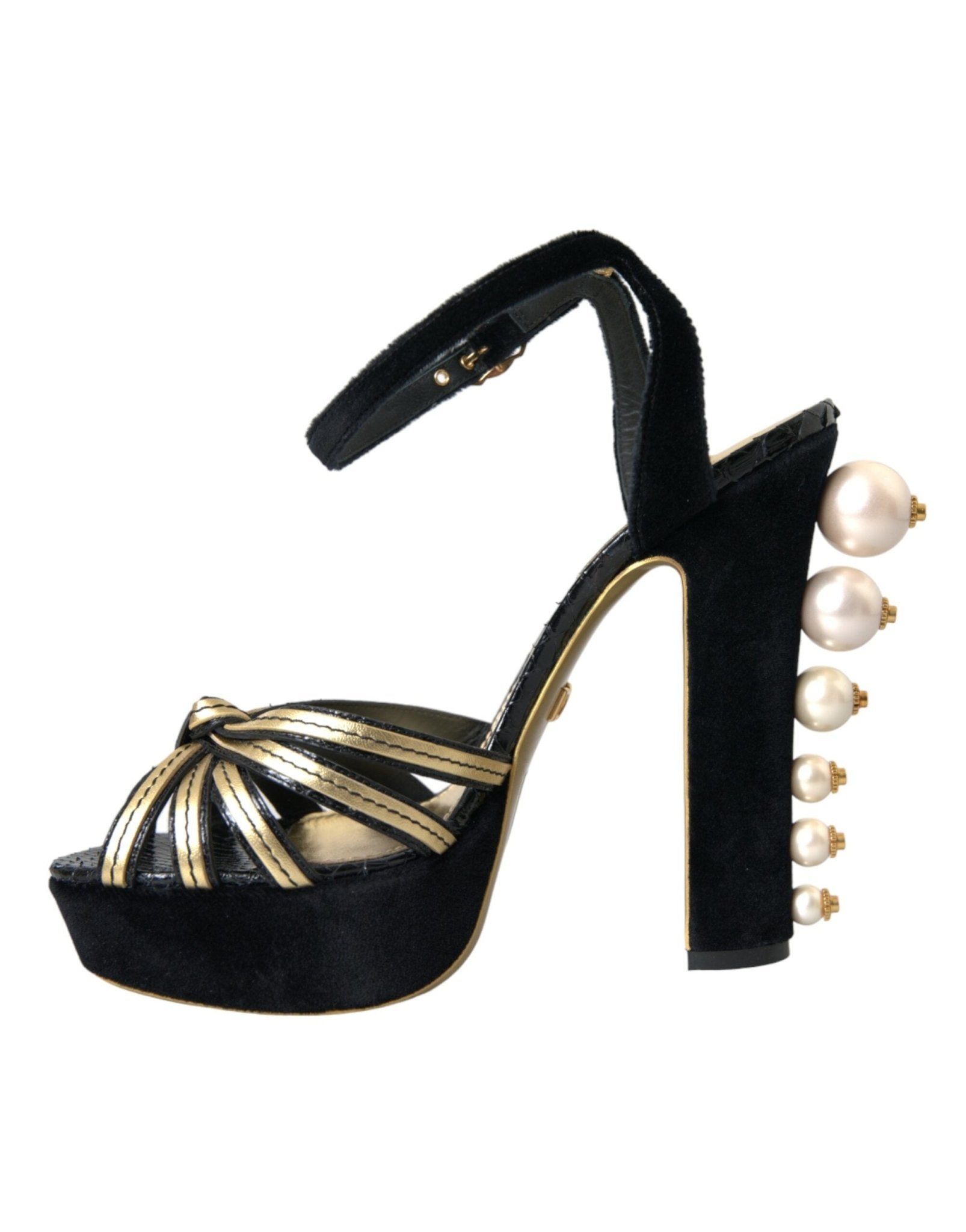 Dolce & Gabbana Black Gold Embellished Heels Sandals Shoes - SMARTMARTNZ