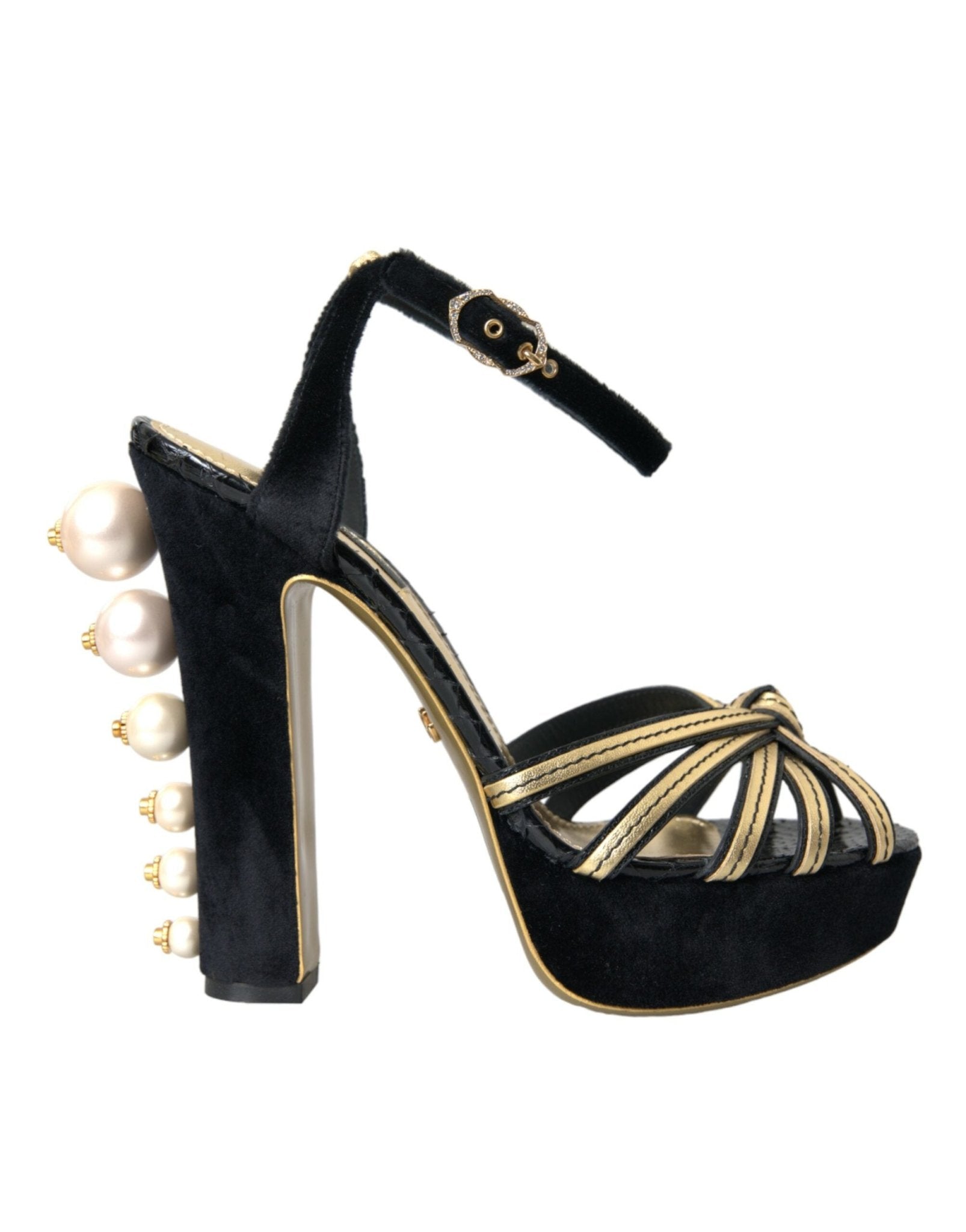 Dolce & Gabbana Black Gold Embellished Heels Sandals Shoes - SMARTMARTNZ