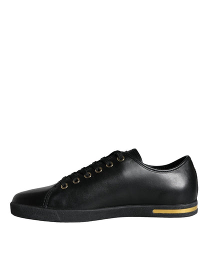 Dolce & Gabbana Black Gold Leather Classic Sneakers Shoes - SMARTMARTNZ