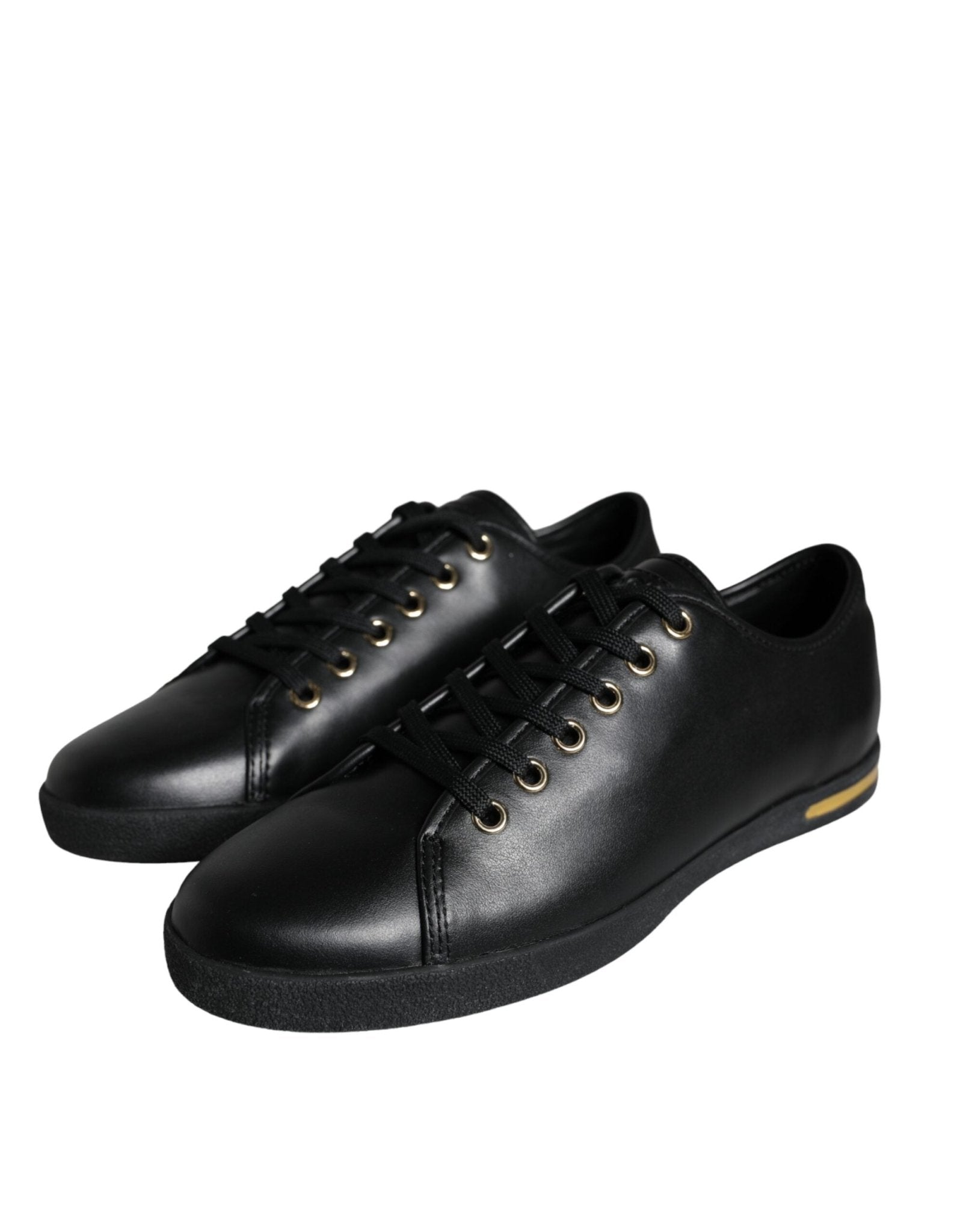 Dolce & Gabbana Black Gold Leather Classic Sneakers Shoes - SMARTMARTNZ