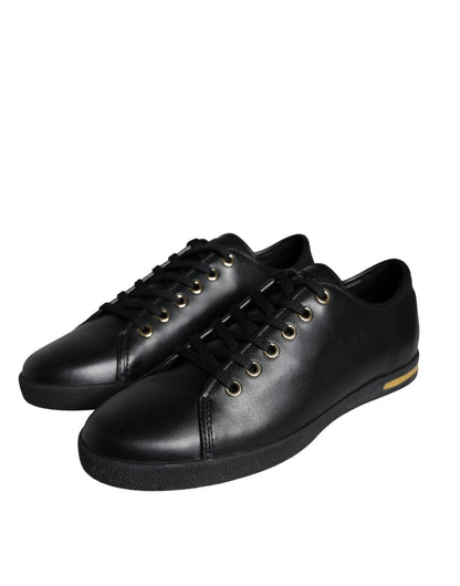 Dolce & Gabbana Black Gold Leather Classic Sneakers Shoes - SMARTMARTNZ