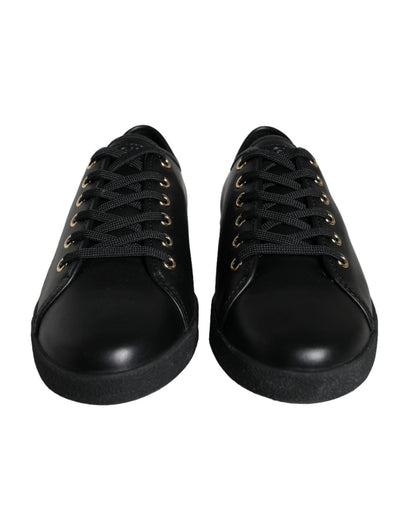 Dolce & Gabbana Black Gold Leather Classic Sneakers Shoes - SMARTMARTNZ