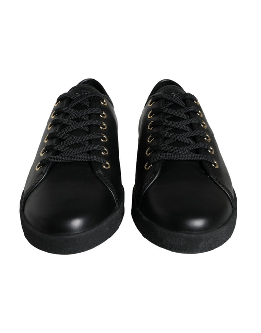 Dolce & Gabbana Black Gold Leather Classic Sneakers Shoes - SMARTMARTNZ