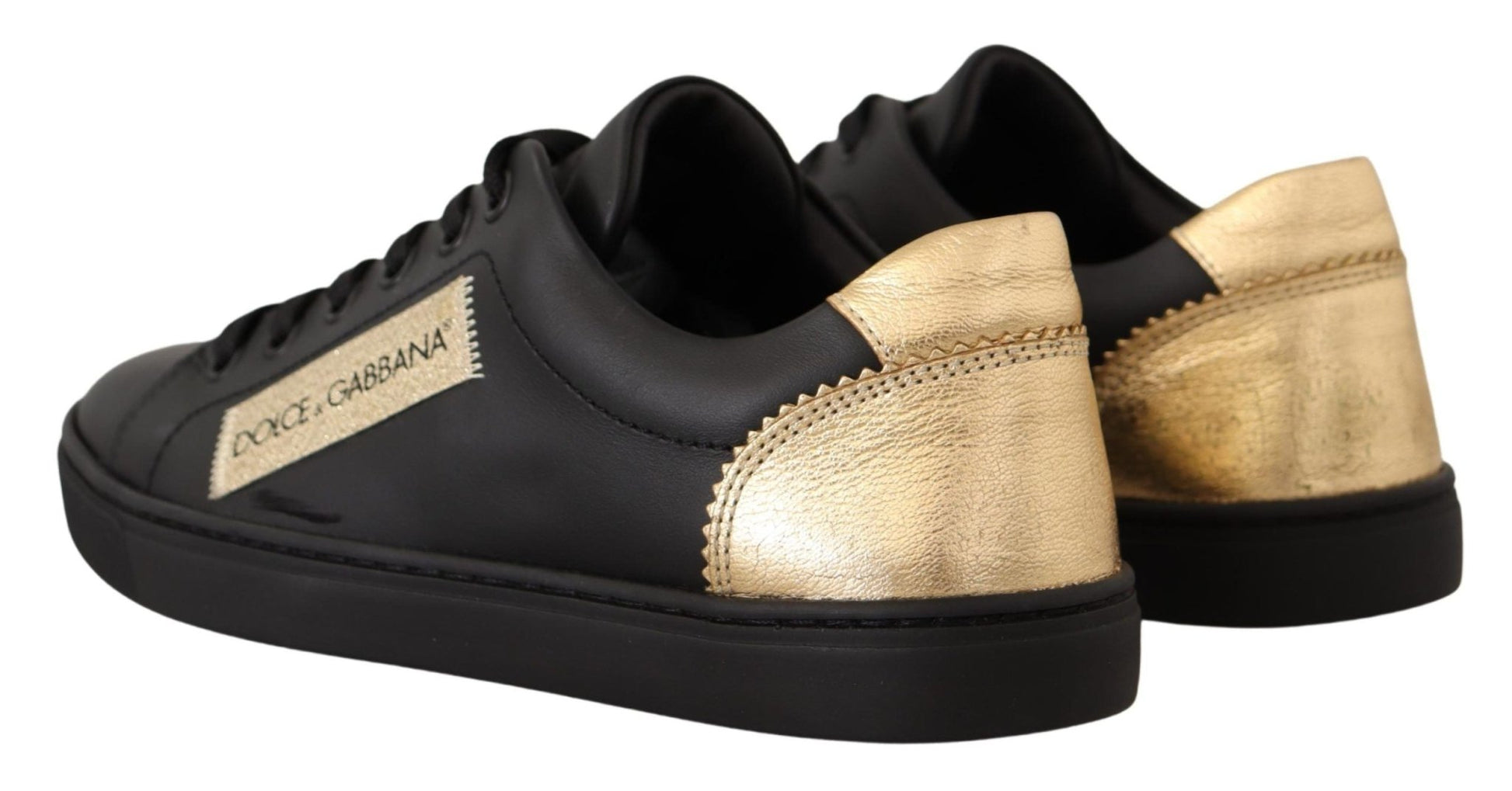 Dolce & Gabbana Black Gold Leather Low Top Sneakers Womens Shoes - SMARTMARTNZ