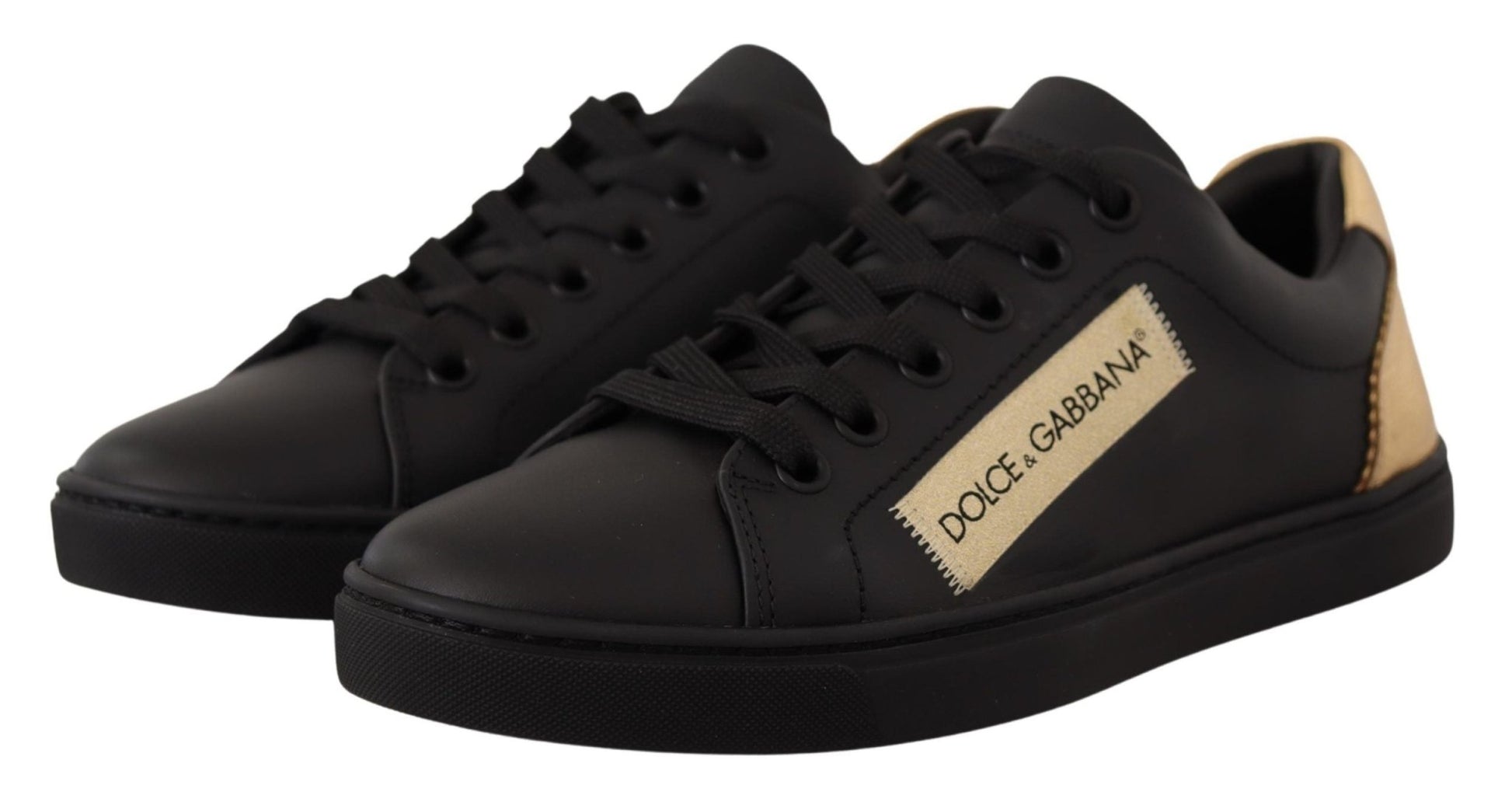 Dolce & Gabbana Black Gold Leather Low Top Sneakers Womens Shoes - SMARTMARTNZ