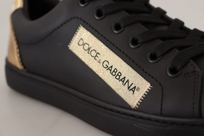 Dolce & Gabbana Black Gold Leather Low Top Sneakers Womens Shoes - SMARTMARTNZ