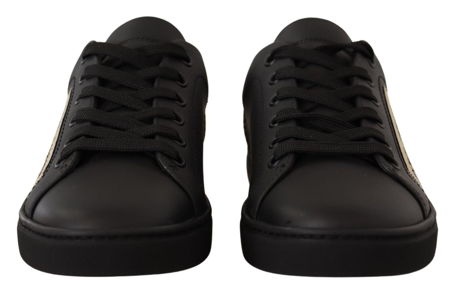 Dolce & Gabbana Black Gold Leather Low Top Sneakers Womens Shoes - SMARTMARTNZ