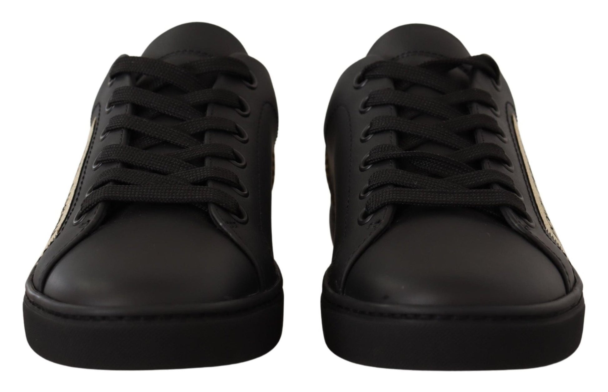 Dolce & Gabbana Black Gold Leather Low Top Sneakers Womens Shoes - SMARTMARTNZ