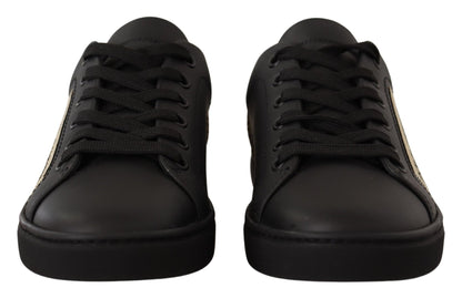 Dolce & Gabbana Black Gold Leather Low Top Sneakers Womens Shoes - SMARTMARTNZ