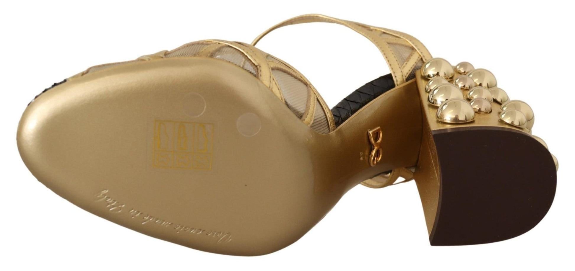 Dolce & Gabbana Black Gold Leather Studded Ankle Straps Shoes - SMARTMARTNZ