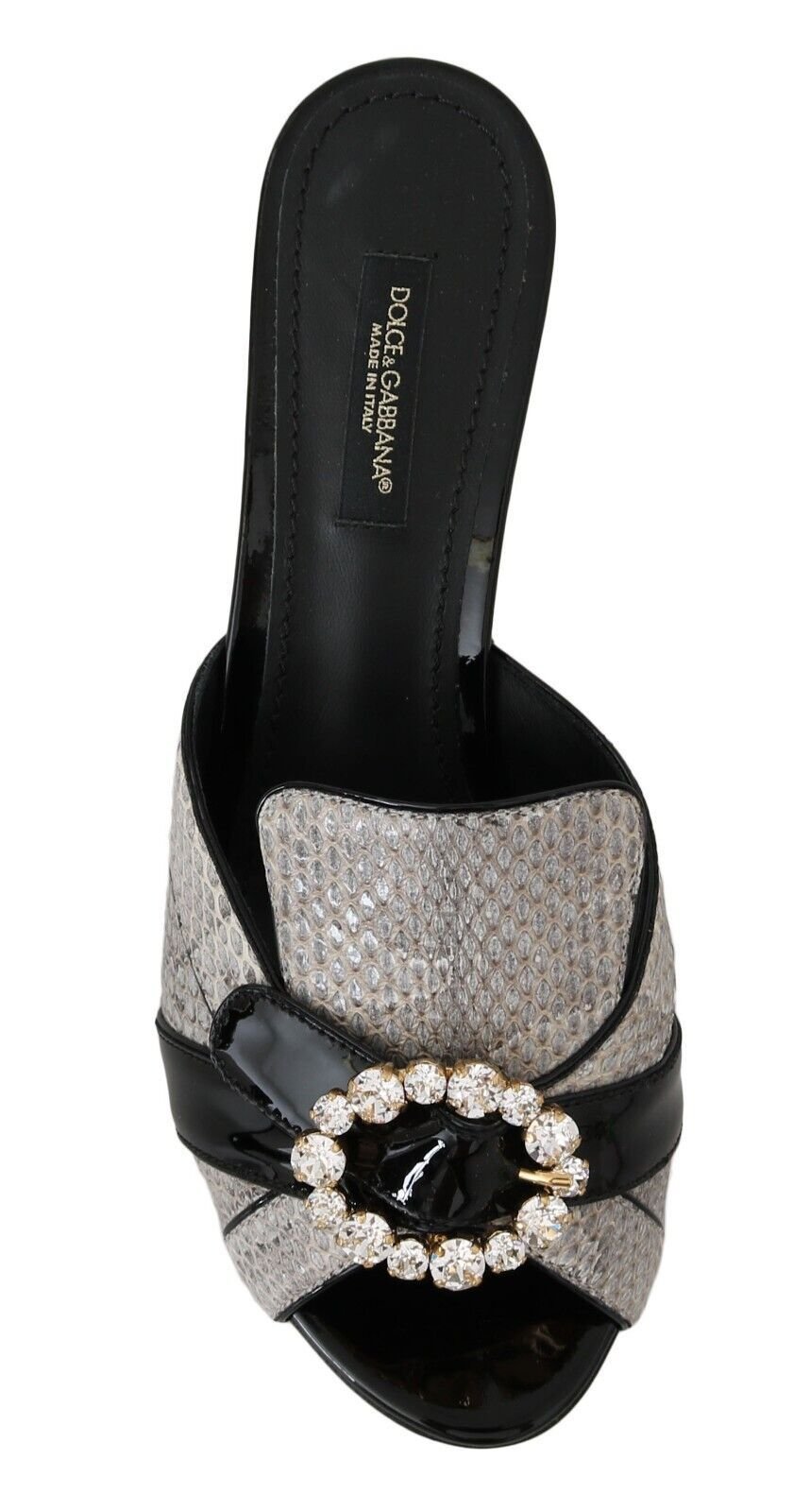 Dolce & Gabbana Black Gray Exotic Leather Crystals Sandals Shoes - SMARTMARTNZ