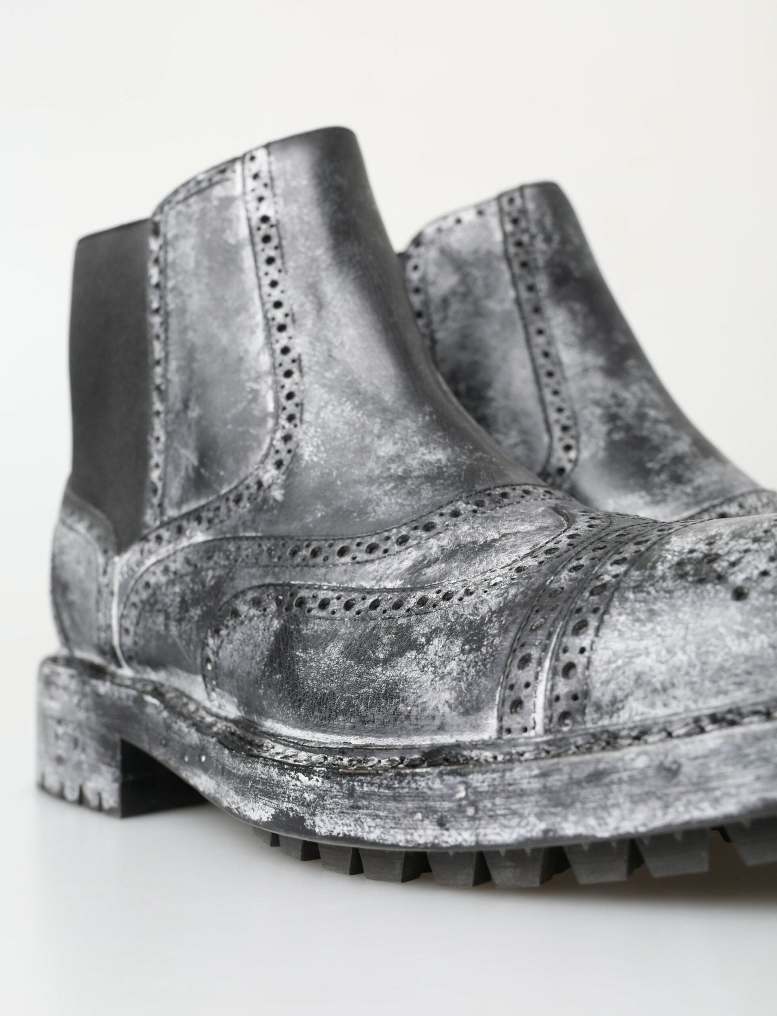 Dolce & Gabbana Black Gray Leather Ankle Boots - SMARTMARTNZ