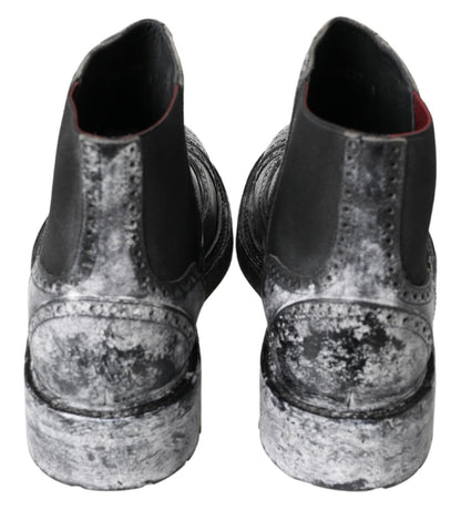 Dolce & Gabbana Black Gray Leather Ankle Boots - SMARTMARTNZ