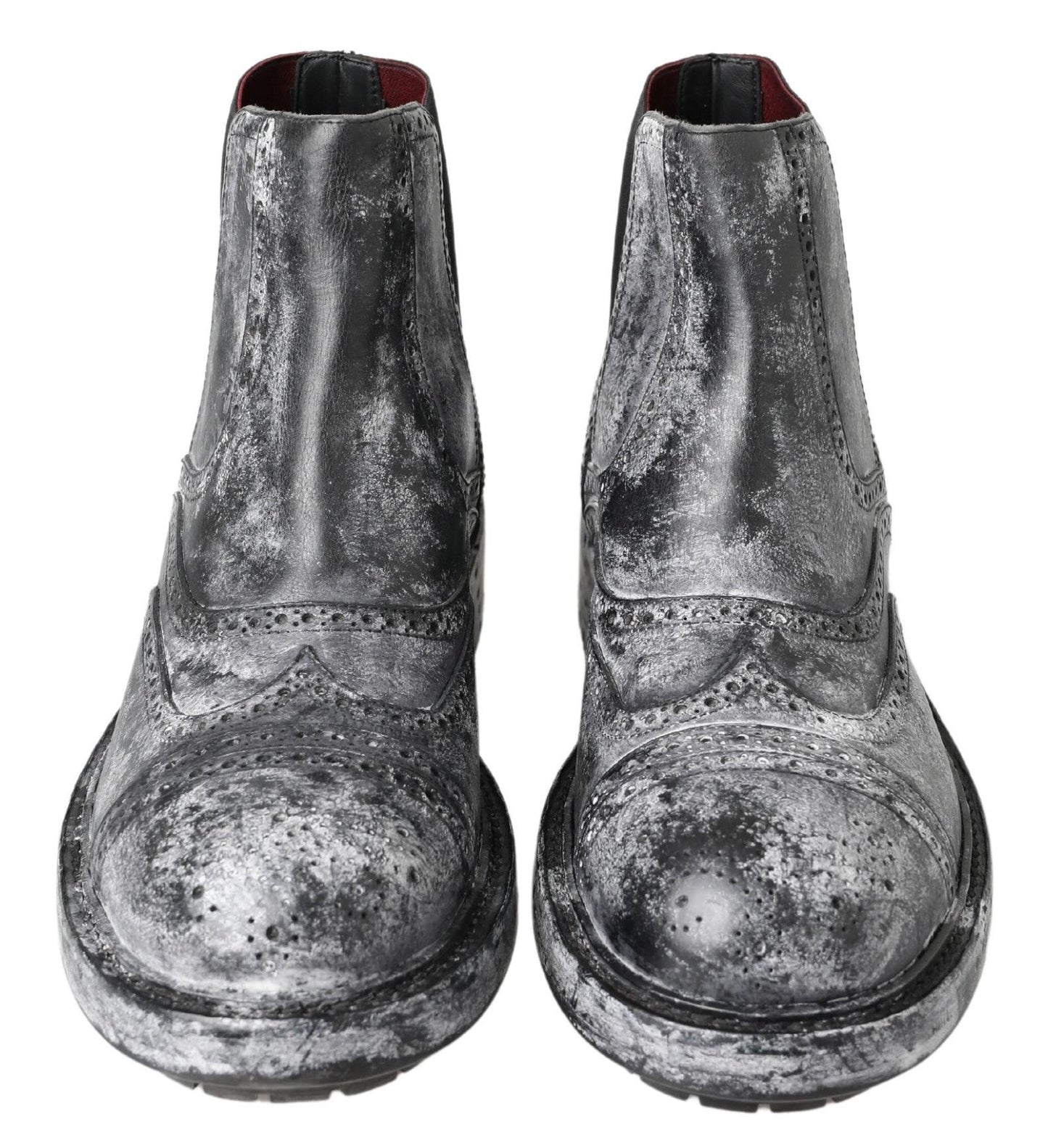 Dolce & Gabbana Black Gray Leather Ankle Boots - SMARTMARTNZ