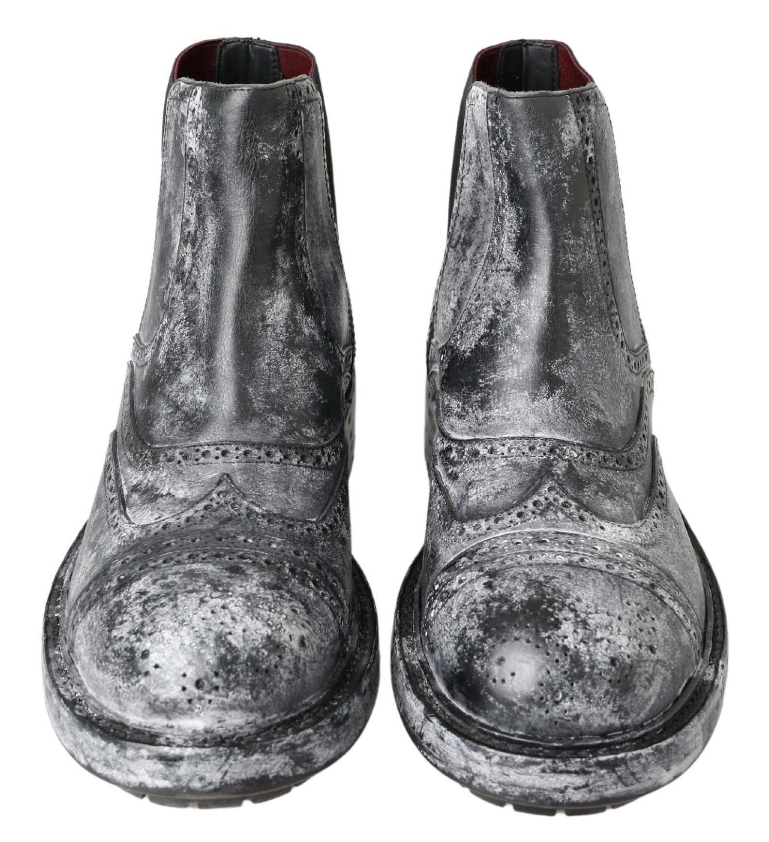 Dolce & Gabbana Black Gray Leather Ankle Boots - SMARTMARTNZ