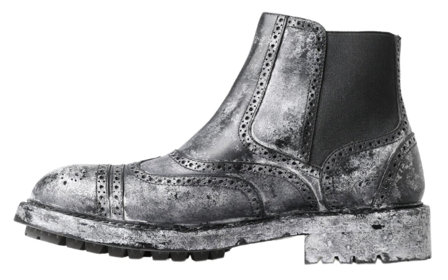 Dolce & Gabbana Black Gray Leather Ankle Boots - SMARTMARTNZ