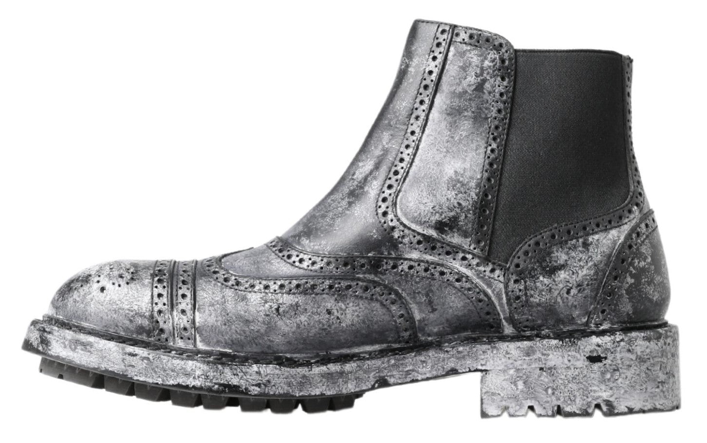 Dolce & Gabbana Black Gray Leather Ankle Boots - SMARTMARTNZ