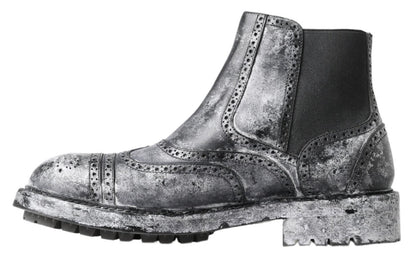 Dolce & Gabbana Black Gray Leather Ankle Boots - SMARTMARTNZ