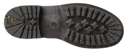 Dolce & Gabbana Black Gray Leather Mid Calf Boots Shoes - SMARTMARTNZ