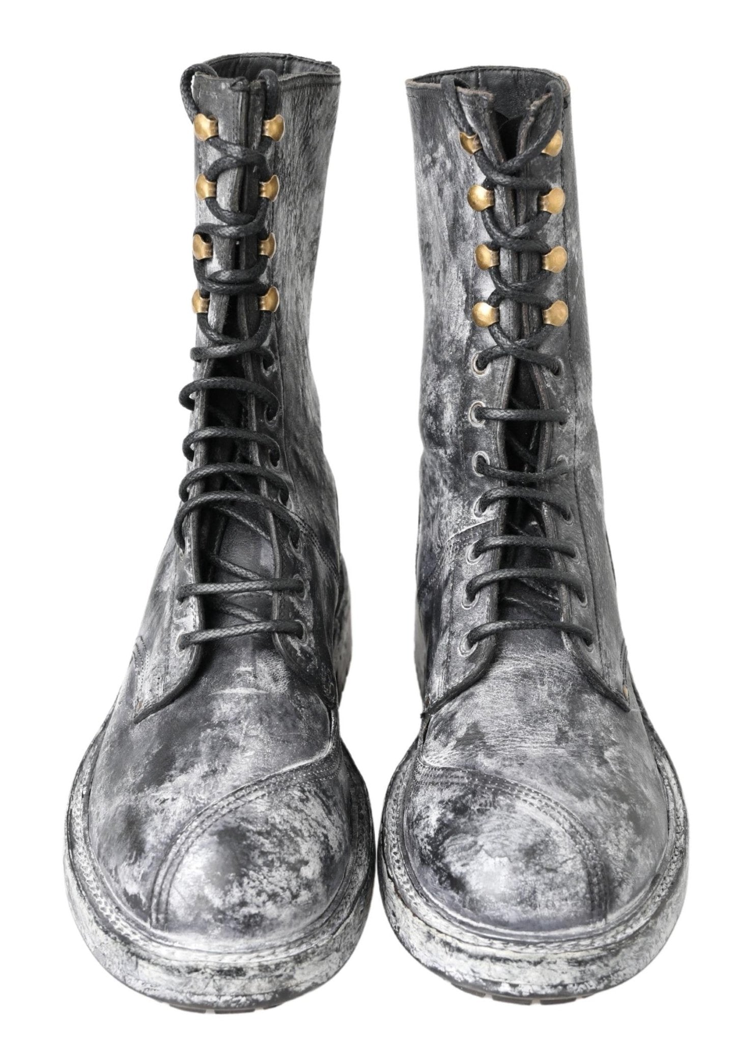 Dolce & Gabbana Black Gray Leather Mid Calf Boots Shoes - SMARTMARTNZ