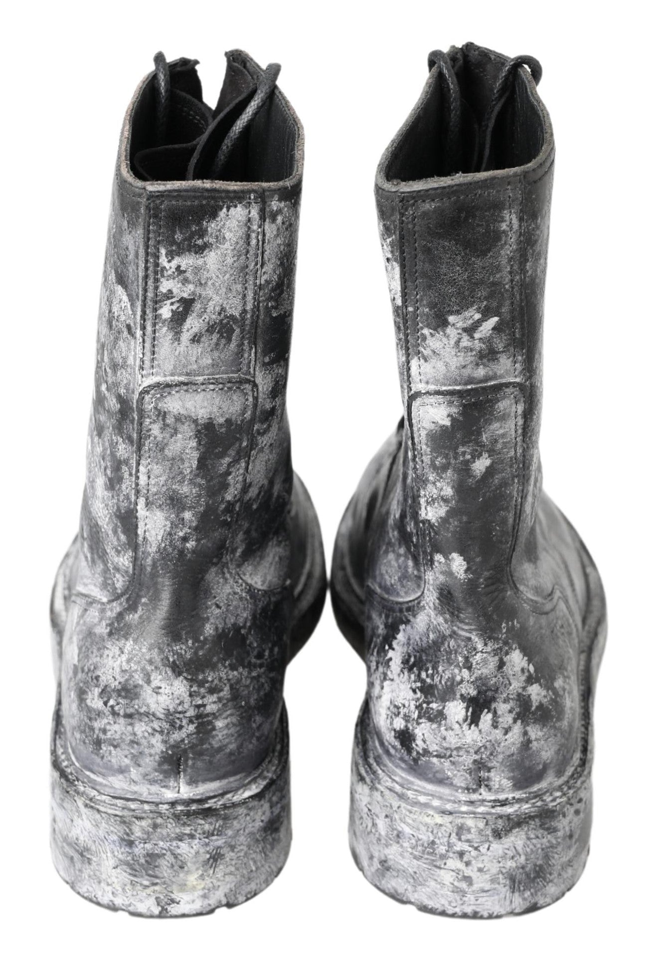 Dolce & Gabbana Black Gray Leather Mid Calf Boots Shoes - SMARTMARTNZ