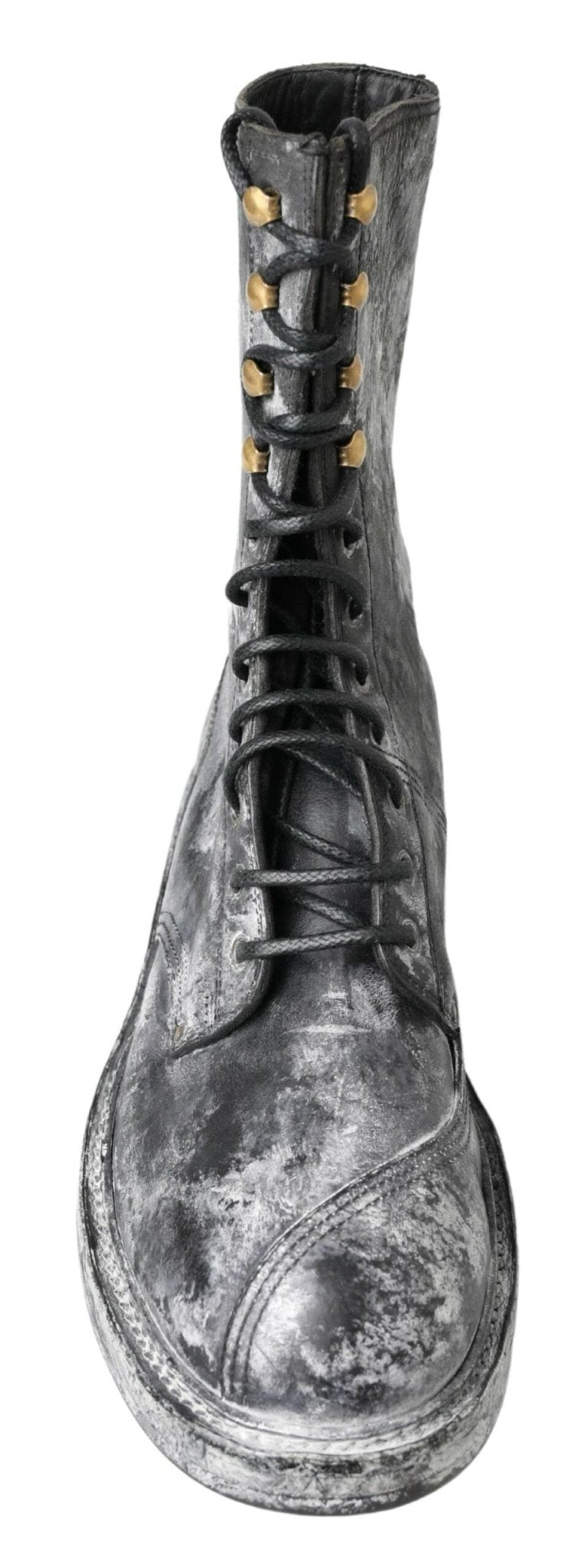 Dolce & Gabbana Black Gray Leather Mid Calf Boots Shoes - SMARTMARTNZ
