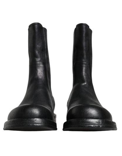Dolce & Gabbana Black Horse Leather Mid Calf Boots Shoes - SMARTMARTNZ