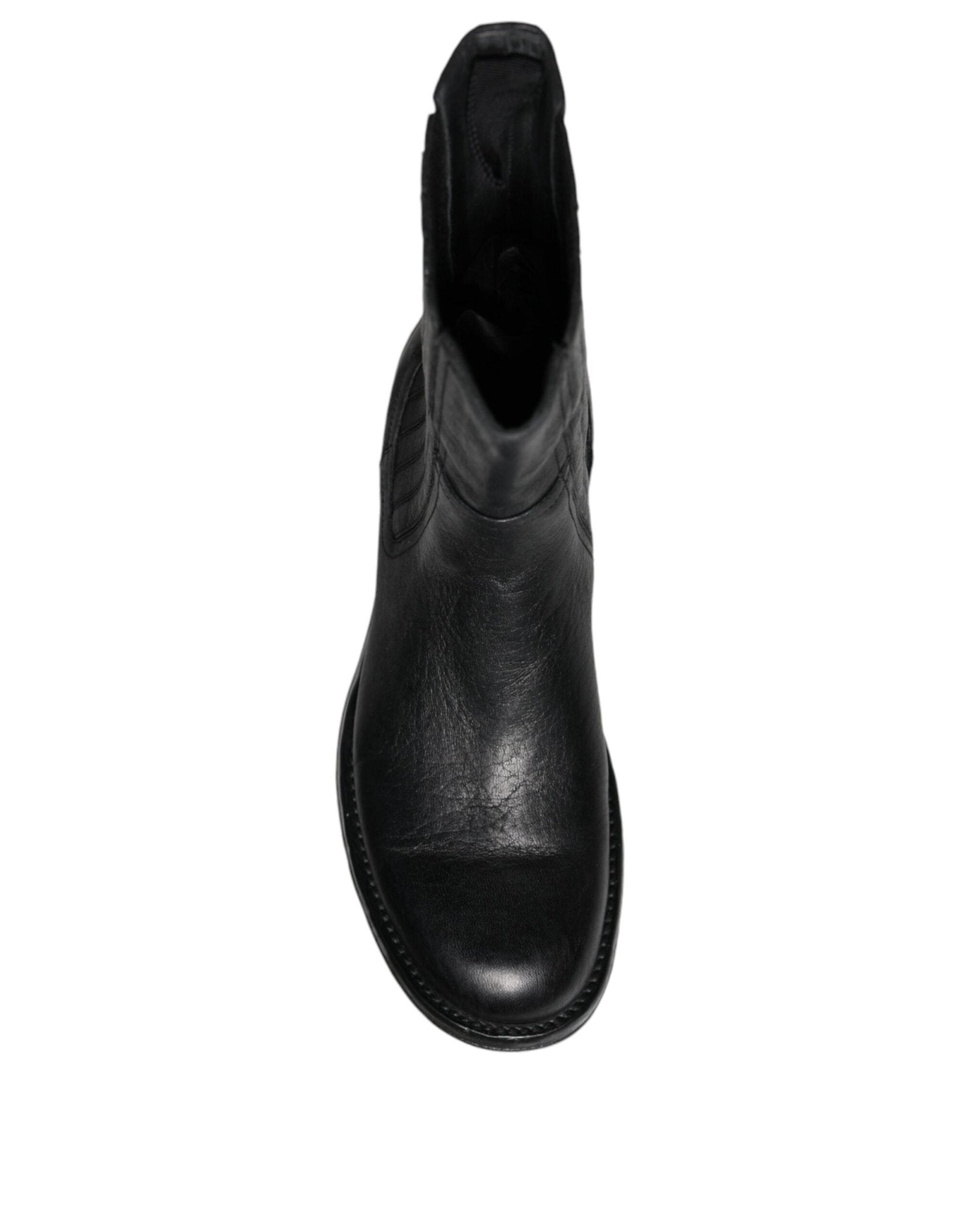 Dolce & Gabbana Black Horse Leather Mid Calf Boots Shoes - SMARTMARTNZ