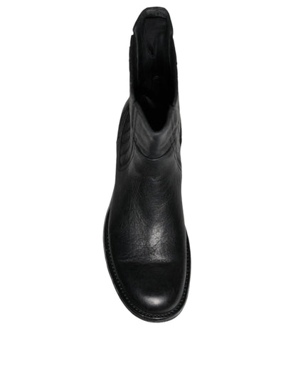 Dolce & Gabbana Black Horse Leather Mid Calf Boots Shoes - SMARTMARTNZ
