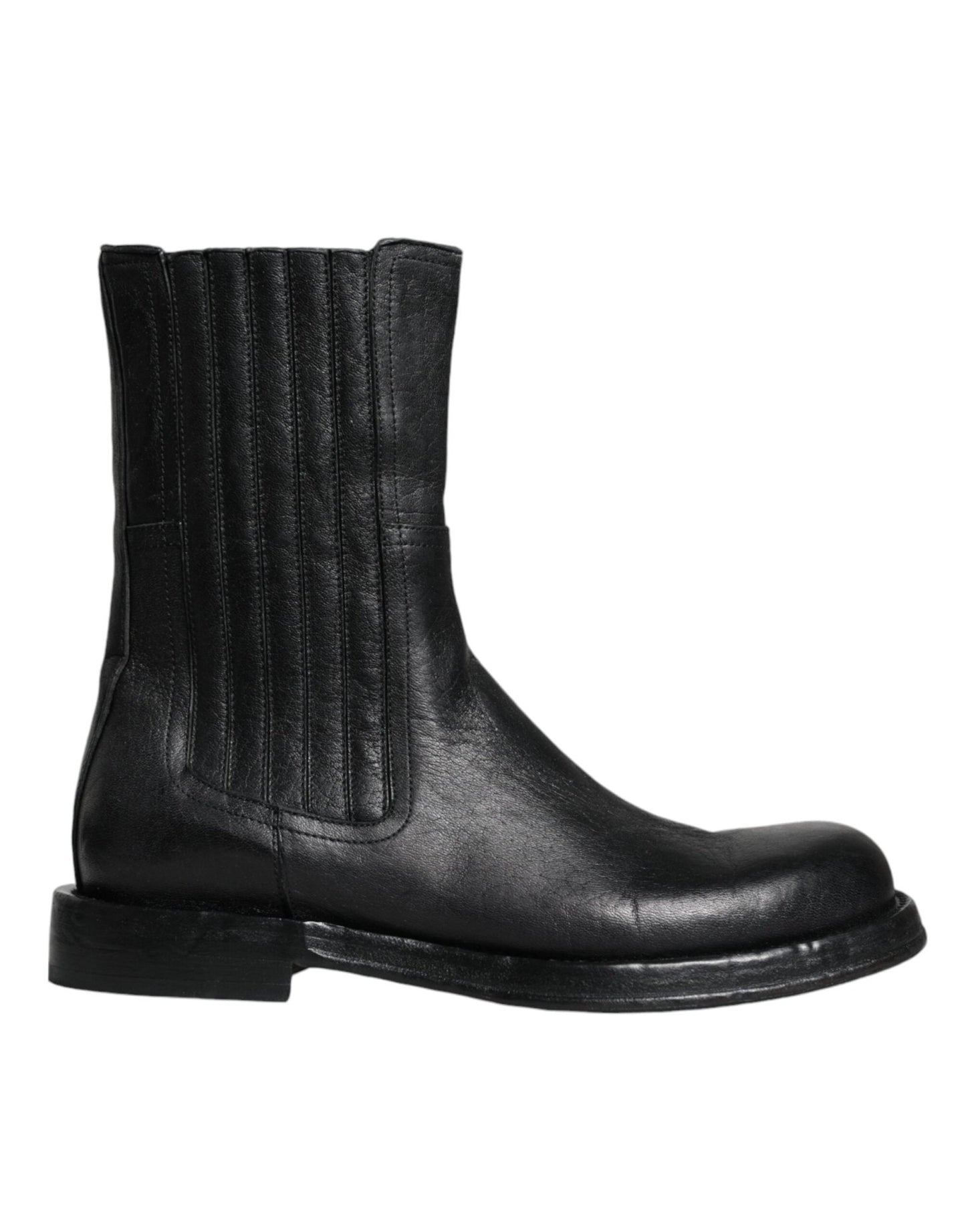 Dolce & Gabbana Black Horse Leather Mid Calf Boots Shoes - SMARTMARTNZ