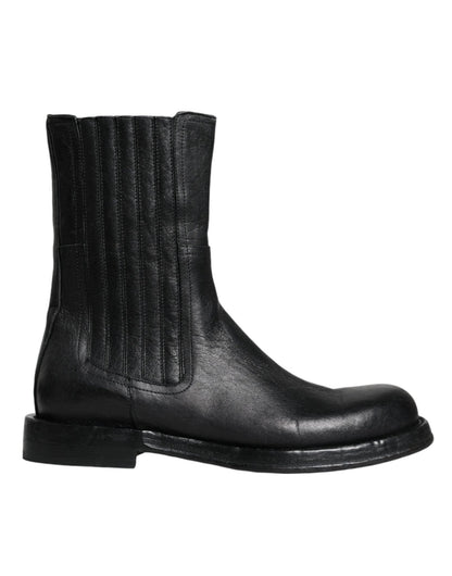 Dolce & Gabbana Black Horse Leather Mid Calf Boots Shoes - SMARTMARTNZ