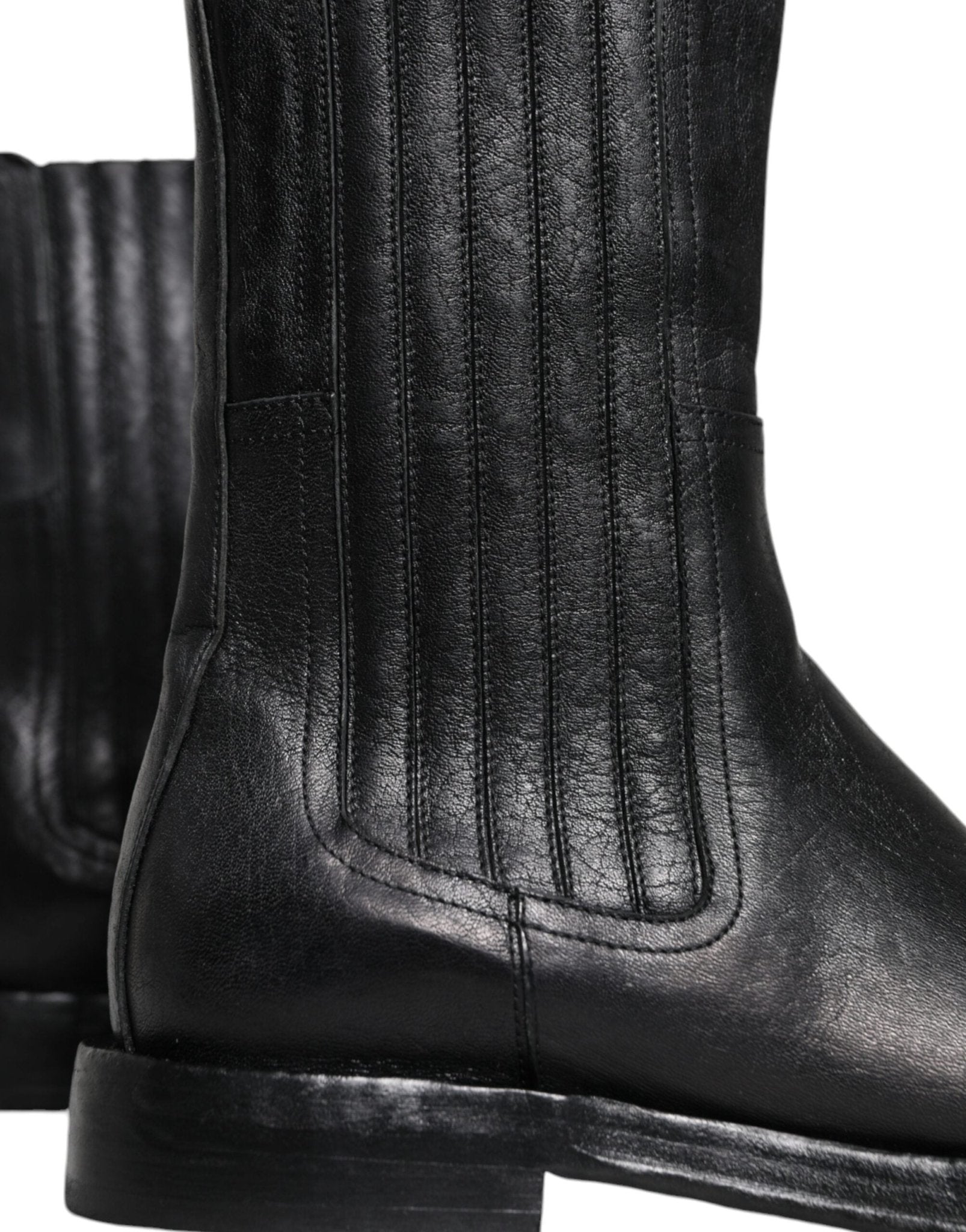 Dolce & Gabbana Black Horse Leather Mid Calf Boots Shoes - SMARTMARTNZ