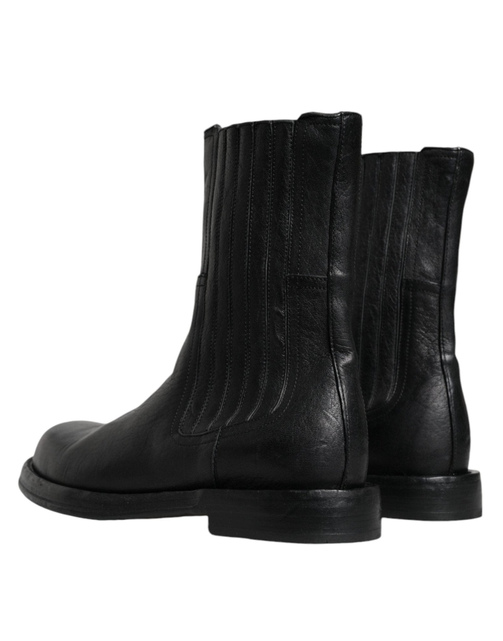 Dolce & Gabbana Black Horse Leather Mid Calf Boots Shoes - SMARTMARTNZ