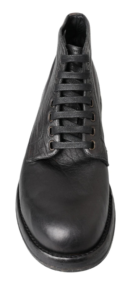 Dolce & Gabbana Black Horse Leather Perugino Boots - SMARTMARTNZ