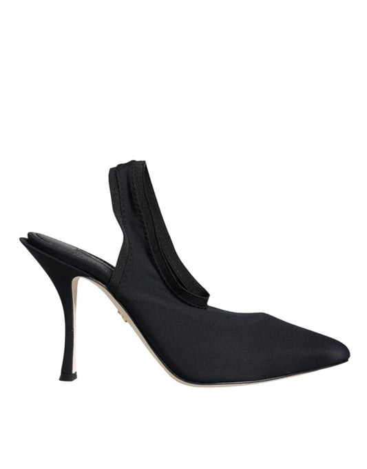 Dolce & Gabbana Black Jersey Stretch Heels Slingback Shoes - SMARTMARTNZ