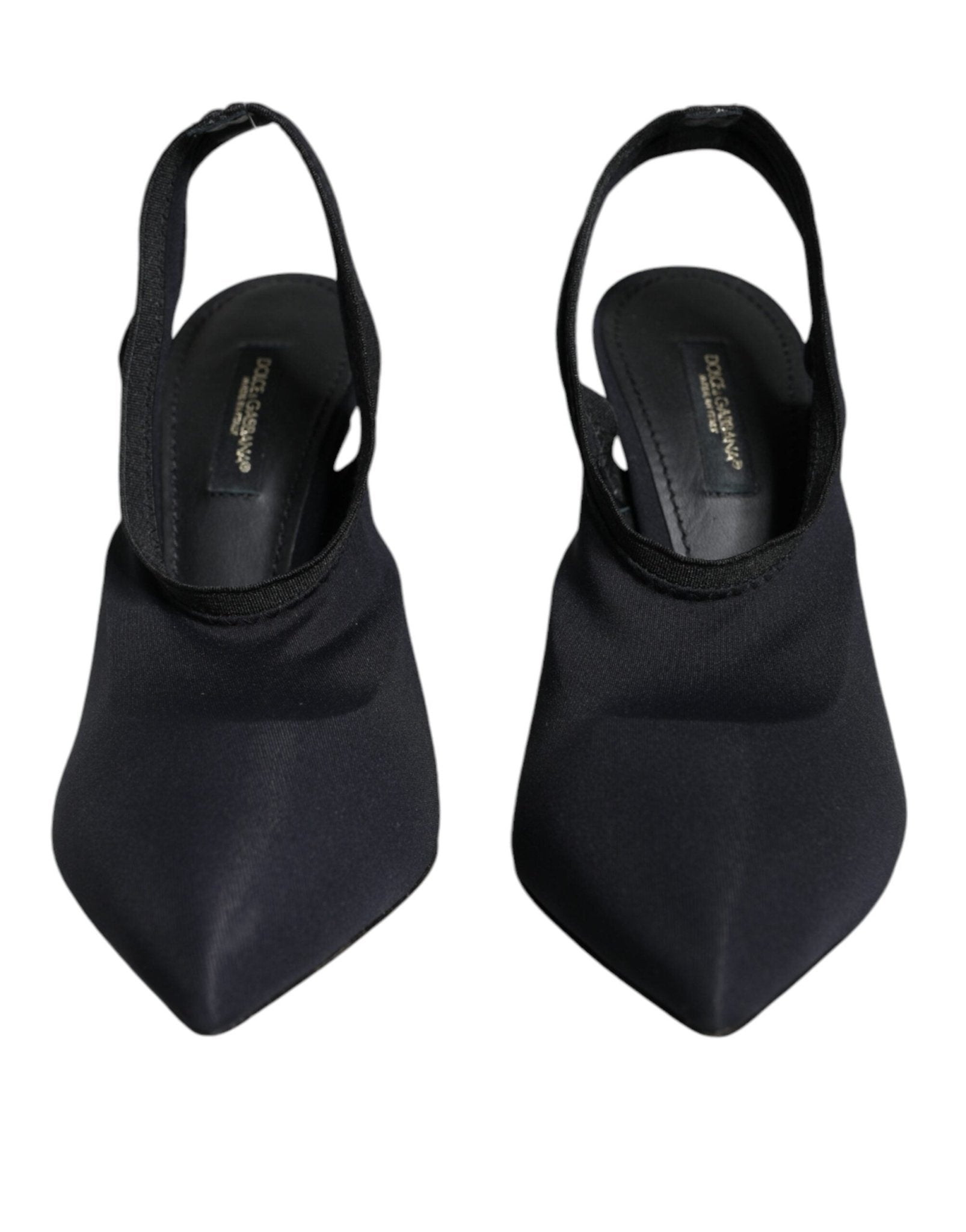 Dolce & Gabbana Black Jersey Stretch Heels Slingback Shoes - SMARTMARTNZ