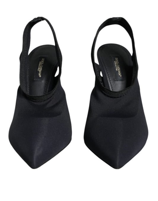 Dolce & Gabbana Black Jersey Stretch Heels Slingback Shoes - SMARTMARTNZ