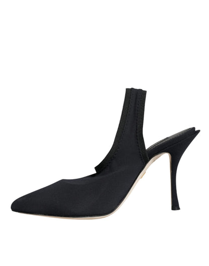 Dolce & Gabbana Black Jersey Stretch Heels Slingback Shoes - SMARTMARTNZ