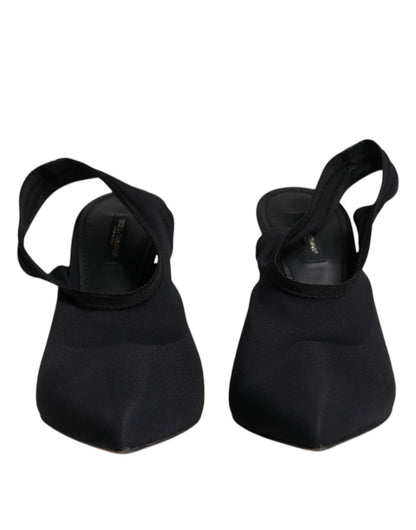 Dolce & Gabbana Black Jersey Stretch Heels Slingback Shoes - SMARTMARTNZ