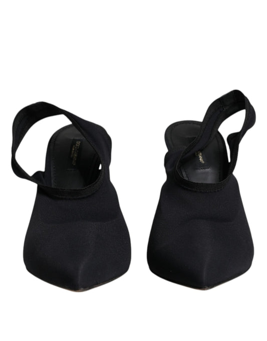 Dolce & Gabbana Black Jersey Stretch Heels Slingback Shoes - SMARTMARTNZ