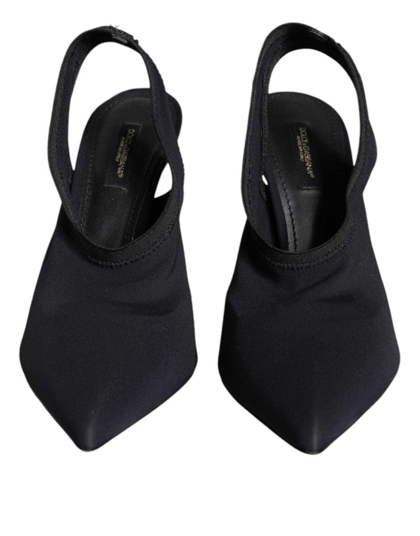 Dolce & Gabbana Black Jersey Stretch Heels Slingback Shoes - SMARTMARTNZ